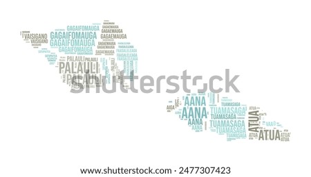 Samoa Word Cloud. Country shape with region division. Samoa typography style image. Region names tag clouds. Vector illustration.