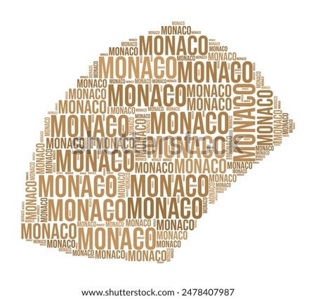 Monaco Word Cloud. Country shape with region division. Monaco typography style image. Region names tag clouds. Vector illustration.