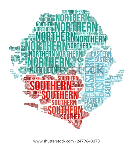 Sierra Leone Word Cloud. Country shape with region division. Sierra Leone typography style image. Region names tag clouds. Vector illustration.