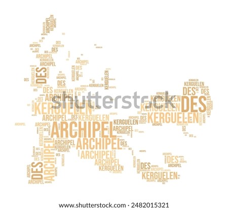 French Southern and Antarctic Lands Word Cloud. Country shape with region division. French Southern and Antarctic Lands typography style image. Region names tag clouds. Vector illustration.