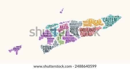 Timor-Leste regions word cloud. Country logo design. Regions typography style vector image. Timor-Leste colored text cloud. Stylish vector illustration.