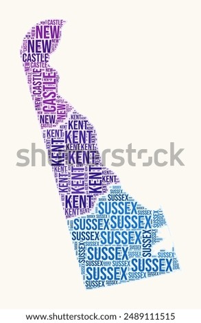 Delaware counties word cloud. State logo design. Counties typography style vector image. Delaware colored text cloud. Modern vector illustration.