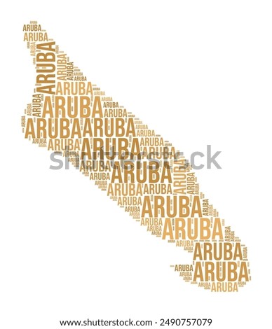 Aruba Word Cloud. Country shape with region division. Aruba typography style image. Region names tag clouds. Vector illustration.