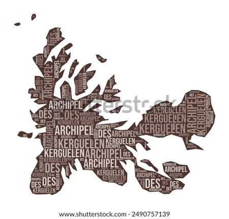 French Southern and Antarctic Lands shape. Country word cloud with region division. French Southern and Antarctic Lands colored illustration. Region names cloud. Vector illustration.