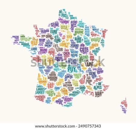 France regions word cloud. Country logo design. Regions typography style vector image. France colored text cloud. Elegant vector illustration.