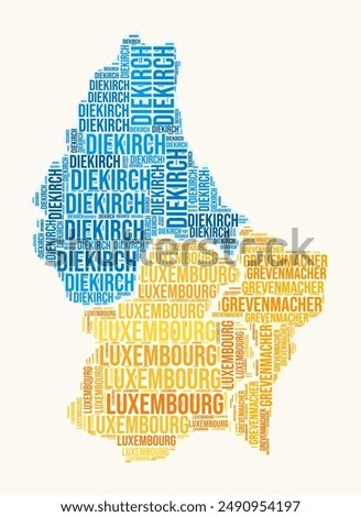 Luxembourg regions word cloud. Country logo design. Regions typography style vector image. Luxembourg colored text cloud. Creative vector illustration.
