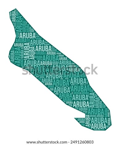 Aruba shape. Country word cloud with region division. Aruba colored illustration. Region names cloud. Vector illustration.