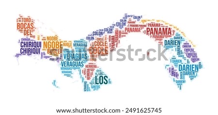 Panama region word cloud. Country shape design. Panama colored illustration. Region names collage cloud. Vector illustration.