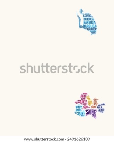 Antigua and Barbuda regions word cloud. Country logo design. Regions typography style vector image. Antigua and Barbuda colored text cloud. Classy vector illustration.