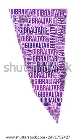 Gibraltar region word cloud. Country shape design. Gibraltar colored illustration. Region names collage cloud. Vector illustration.