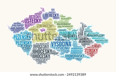 Czechia regions word cloud. Country logo design. Regions typography style vector image. Czechia colored text cloud. Stylish vector illustration.