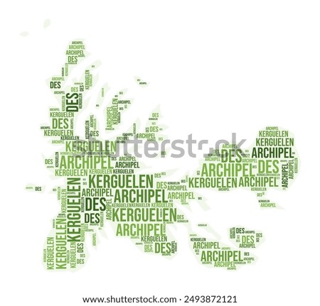 French Southern and Antarctic Lands region word cloud. Country shape design. French Southern and Antarctic Lands colored illustration. Region names collage cloud. Vector illustration.