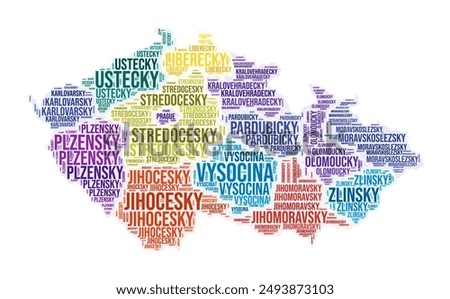 Czechia region word cloud. Country shape design. Czechia colored illustration. Region names collage cloud. Vector illustration.