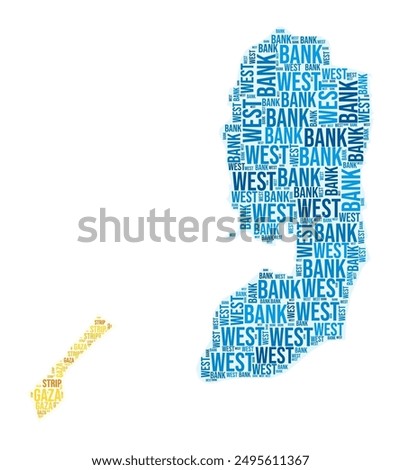 Palestine region word cloud. Country shape design. Palestine colored illustration. Region names collage cloud. Vector illustration.