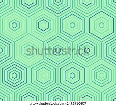 Hexagon pattern geometric design. Simple stacked hexagons. Large hexagons. Multiple tones color palette. Seamless pattern. Tileable vector illustration.