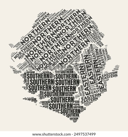 Sierra Leone Word Cloud. Country with regions division. Sierra Leone typographic text clouds vector image design. Vintage gazette style country shape image. Beautiful vector illustration.