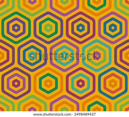 Honeycomb hexagon cells background. Bold rounded stacked hexagon cells. Large hexagons. Multiple tones color palette. Seamless pattern. Tileable vector illustration.