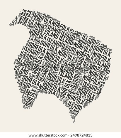 Norfolk Island Word Cloud. Country with regions division. Norfolk Island typographic text clouds vector image design. Vintage gazette style country shape image. Stylish vector illustration.