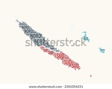 New Caledonia regions word cloud. Country logo design. Regions typography style vector image. New Caledonia colored text cloud. Beautiful vector illustration.