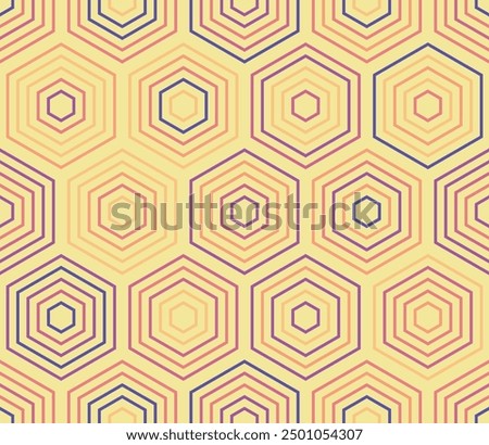 Honeycomb Background. Hexagon stacked mosaic cells. Large hexagons. Multiple tones color palette. Seamless pattern. Tileable vector illustration.