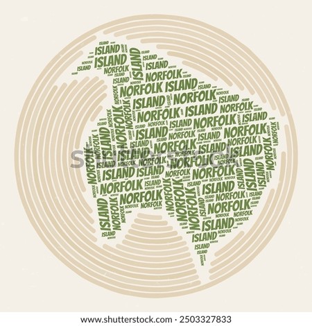 Norfolk Island Round Poster. Typography style image of Country. Regions word clouds of Norfolk Island. Vintage image design with scratch texture.