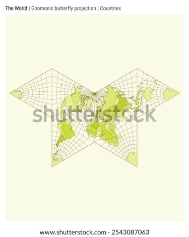 World Map. Gnomonic butterfly projection. Countries style. High Detail World map for infographics, education, reports, presentations. Vector illustration.