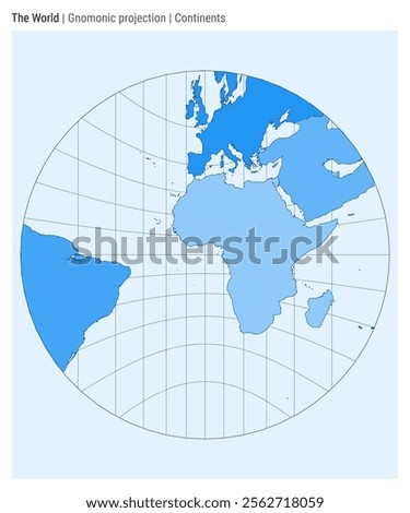 World Map. Gnomonic projection. Continents style. High Detail World map for infographics, education, reports, presentations. Vector illustration.