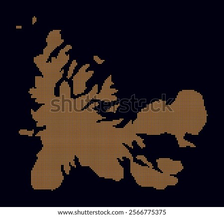 French Southern and Antarctic Lands dotted map. Digital style map of the country on dark background. French Southern and Antarctic Lands shape with square dots. Colored dots style. Small size squares.