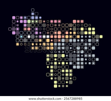 Venezuela, shape of the country build of colored cells. Digital style map of the Venezuela on dark background. Large size rounded square blocks. Modern vector illustration.