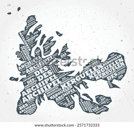 French Southern and Antarctic Lands regions word clouds. Country shape on textured background. French Southern and Antarctic Lands design in typographic style. Stylish vector illustration.