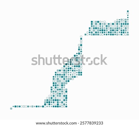 Western Sahara, shape of the country build of colored cells. Digital style map of the Western Sahara on white background. Small size rounded square blocks. Trending vector illustration.