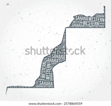 Western Sahara regions word clouds. Country shape on textured background. Western Sahara design in typographic style. Artistic vector illustration.