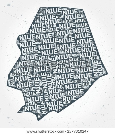 Niue regions word clouds. Country shape on textured background. Niue design in typographic style. Vibrant vector illustration.