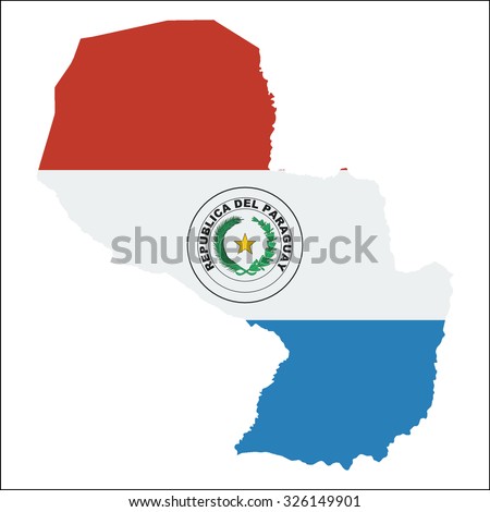 High resolution Paraguay map with country flag. Flag of the Paraguay  overlaid on detailed outline map isolated on white background