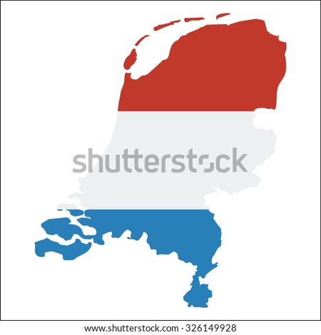 High resolution Netherlands map with country flag. Flag of the Netherlands  overlaid on detailed outline map isolated on white background