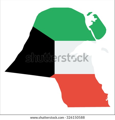 High resolution Kuwait map with country flag. Flag of the Kuwait  overlaid on detailed outline map isolated on white background