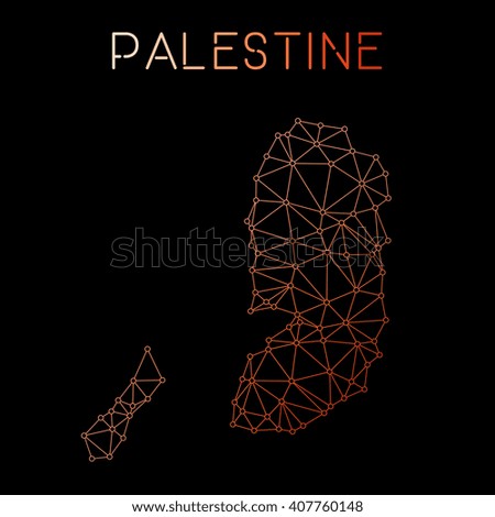 Palestine network map. Abstract polygonal Palestine network map design. Map of Palestine network connections. Vector illustration.