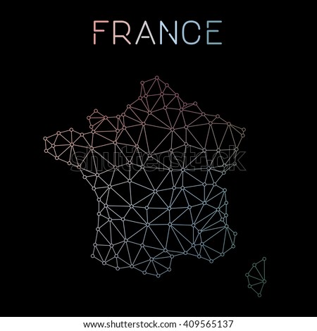 France network map. Abstract polygonal France network map design. Map of France network connections. Vector illustration.