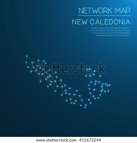 New Caledonia network map. Abstract polygonal map design. Internet connections vector illustration.