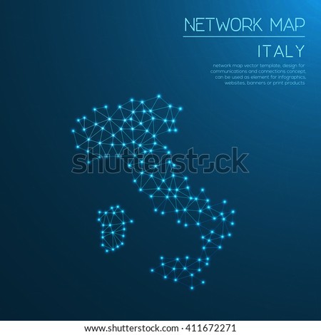 Italy network map. Abstract polygonal map design. Internet connections vector illustration.