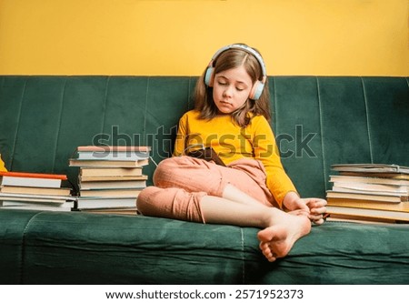 Similar – Image, Stock Photo Little Caucasian Girl Using Laptop on Bed