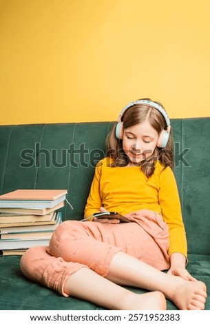 Similar – Image, Stock Photo Little Caucasian Girl Using Laptop on Bed