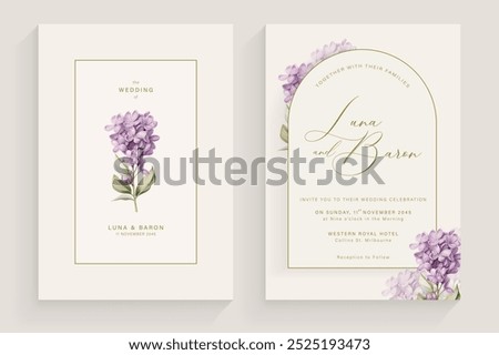 Aesthetic Wedding Invitation Tempate with Lilac Flower Arrangement