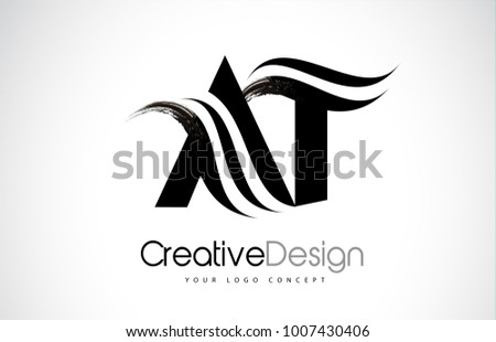 AT A T Creative Modern Black Letters Logo Design with Brush Swoosh