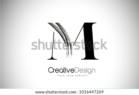 M Brush Stroke Letter Logo Design. Black Paint Logo Letter  Icon with Elegant Vector Design.