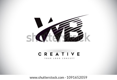 WB W B Letter Logo Design with Swoosh and Black Lines. Modern Creative zebra lines Letters Vector Logo