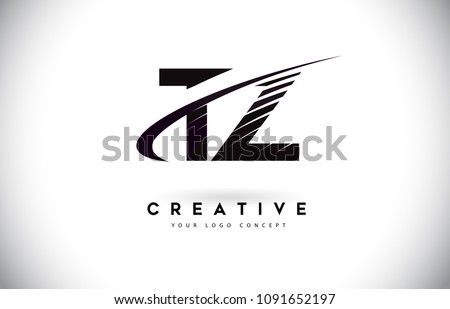 TZ T Z Letter Logo Design with Swoosh and Black Lines. Modern Creative zebra lines Letters Vector Logo Stock fotó © 