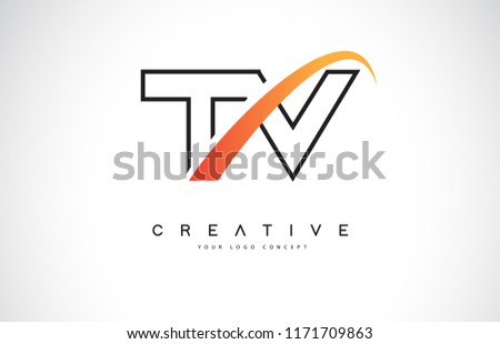 TV T V Swoosh Letter Logo Design with Modern Yellow Swoosh Curved Lines Vector Illustration.