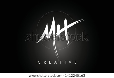 MH M H Brushed Vector Letter Logo Design with Creative Modern Brush Lettering Texture and Hexagonal Shape. Brush Letters Design Logo Vector Illustration. Stock fotó © 