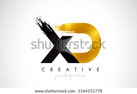 XD Letter Design with Black Golden Brush Stroke and Modern Look Vector Illustration.
